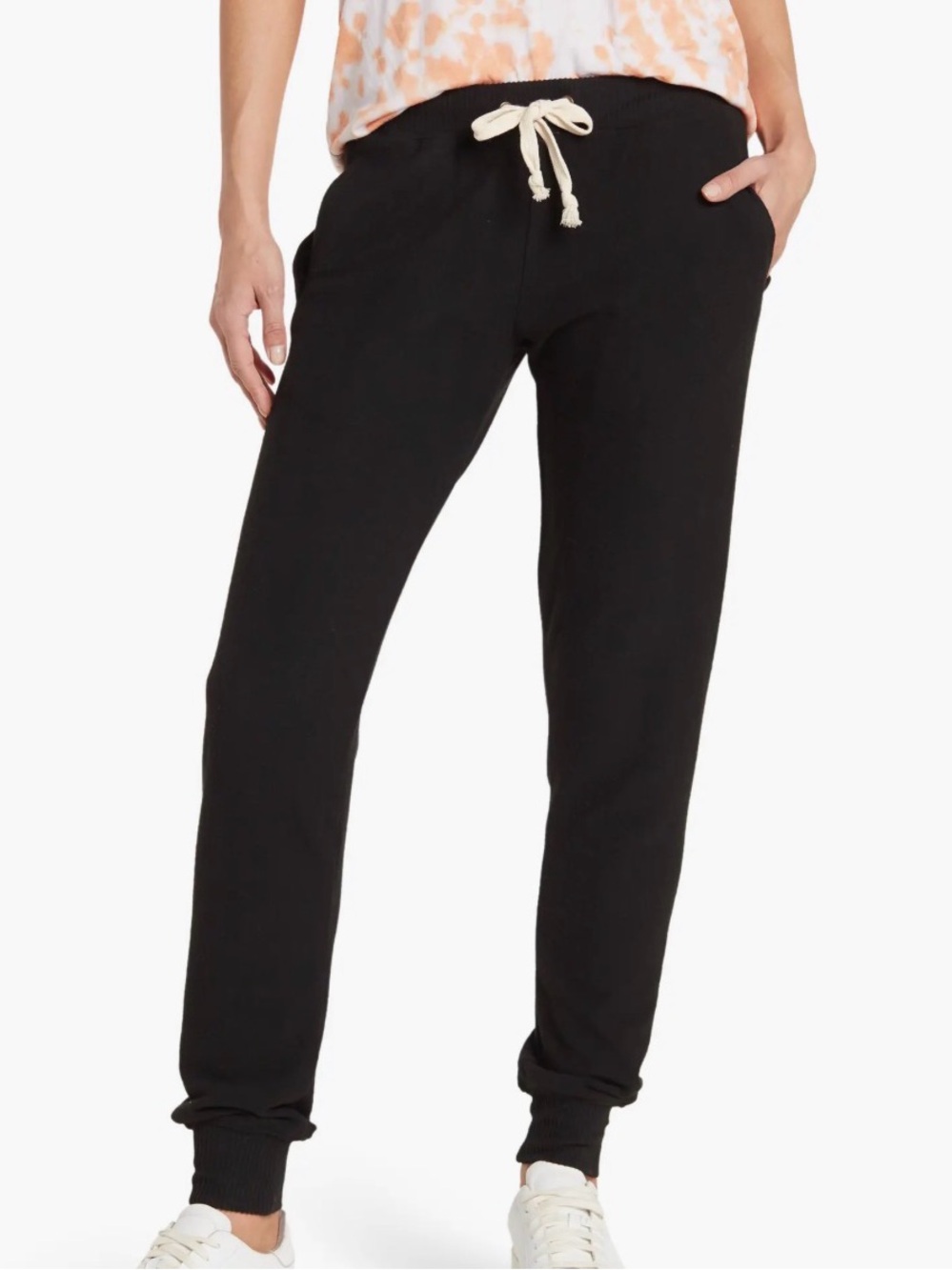 Women's Black Drawstring Jogger Pants with Cream Tie